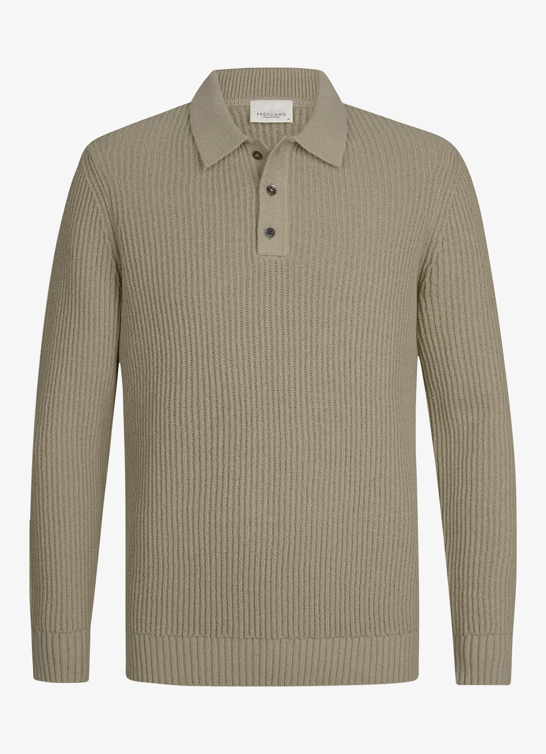 Profuomo Fijngebreide trui met polo kraag - voorkant beige