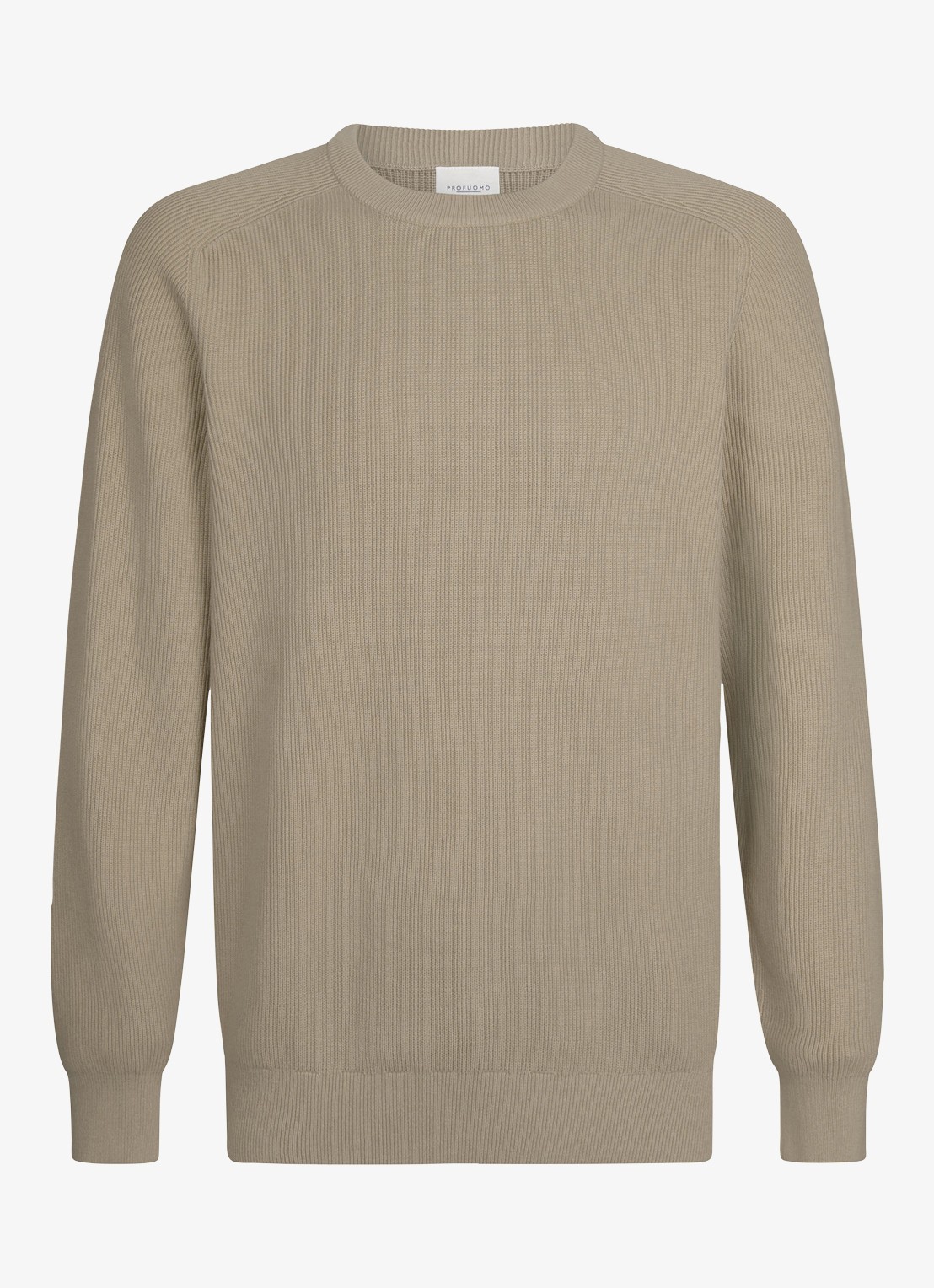 Profuomo Fijngebreide trui met ribstructuur - voorkant 4 beige