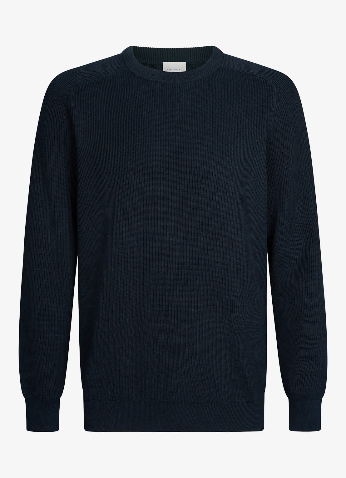 Profuomo Fijngebreide trui met ribstructuur - voorkant donkerblauw