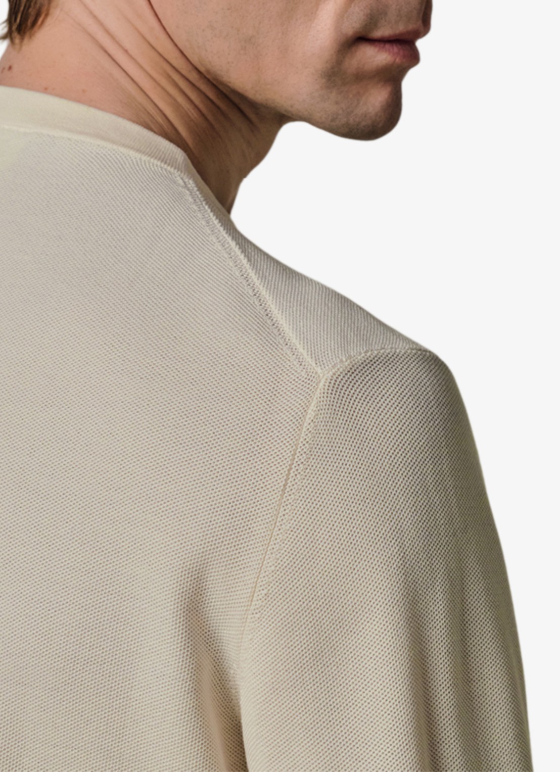 Profuomo Fijngebreide trui met ronde hals - detail 3 gebroken wit