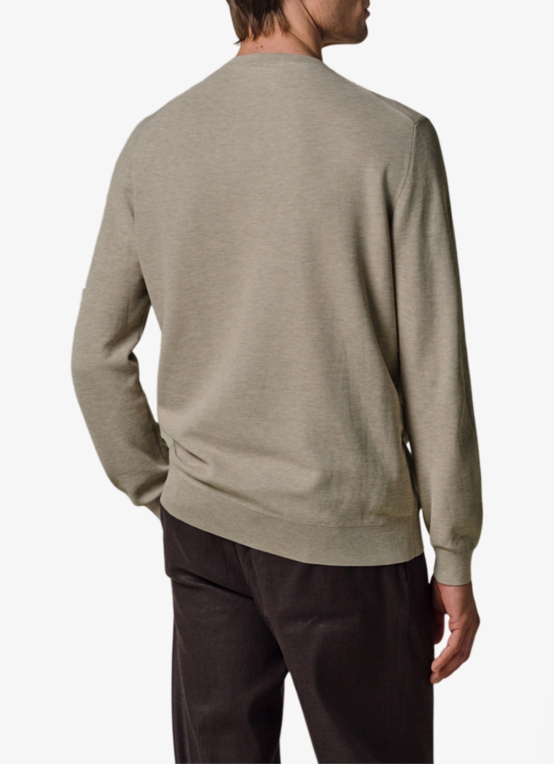 Profuomo Fijngebreide trui met ronde hals - achterkant beige