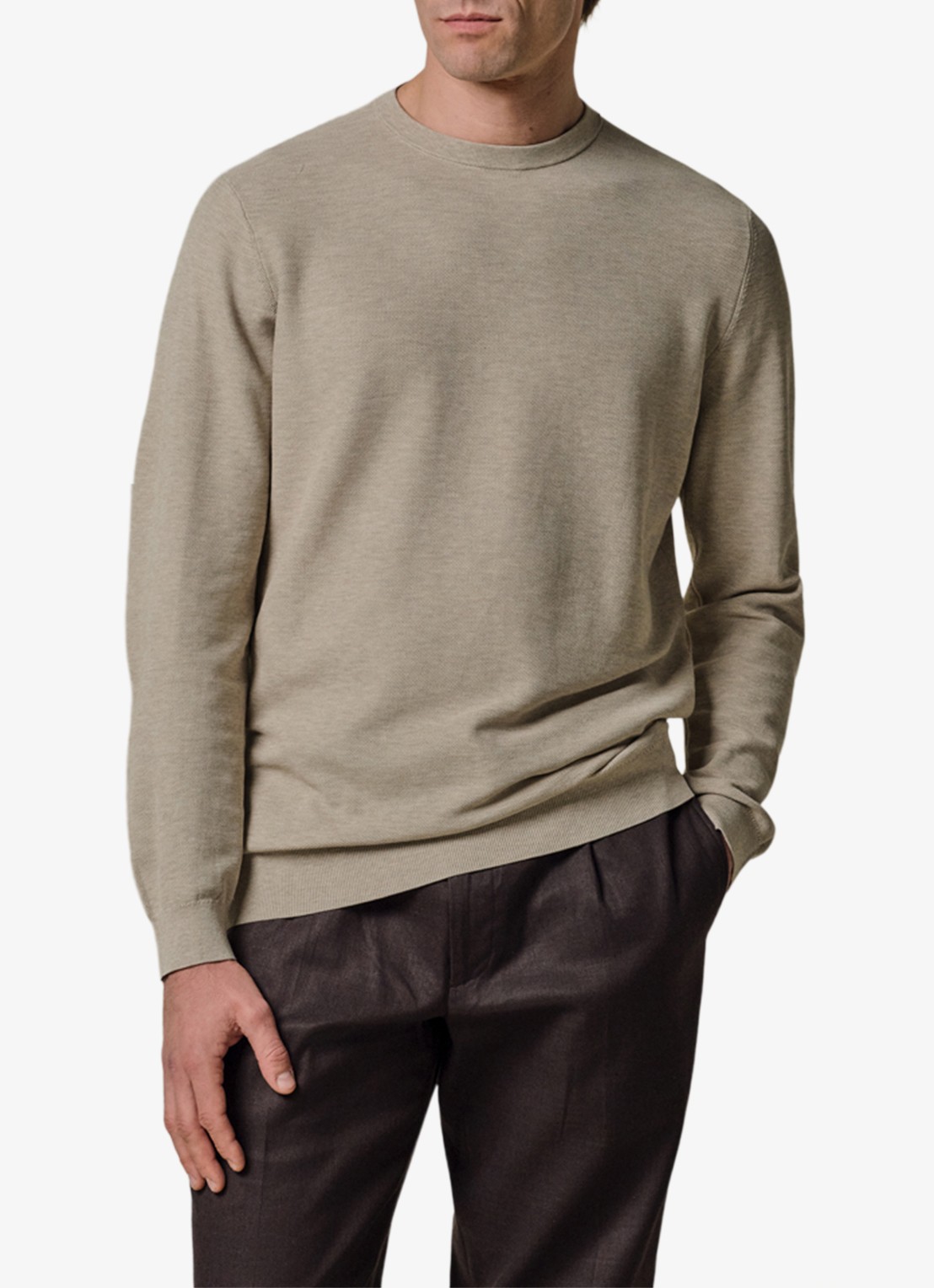 Profuomo Fijngebreide trui met ronde hals - detail 2 beige