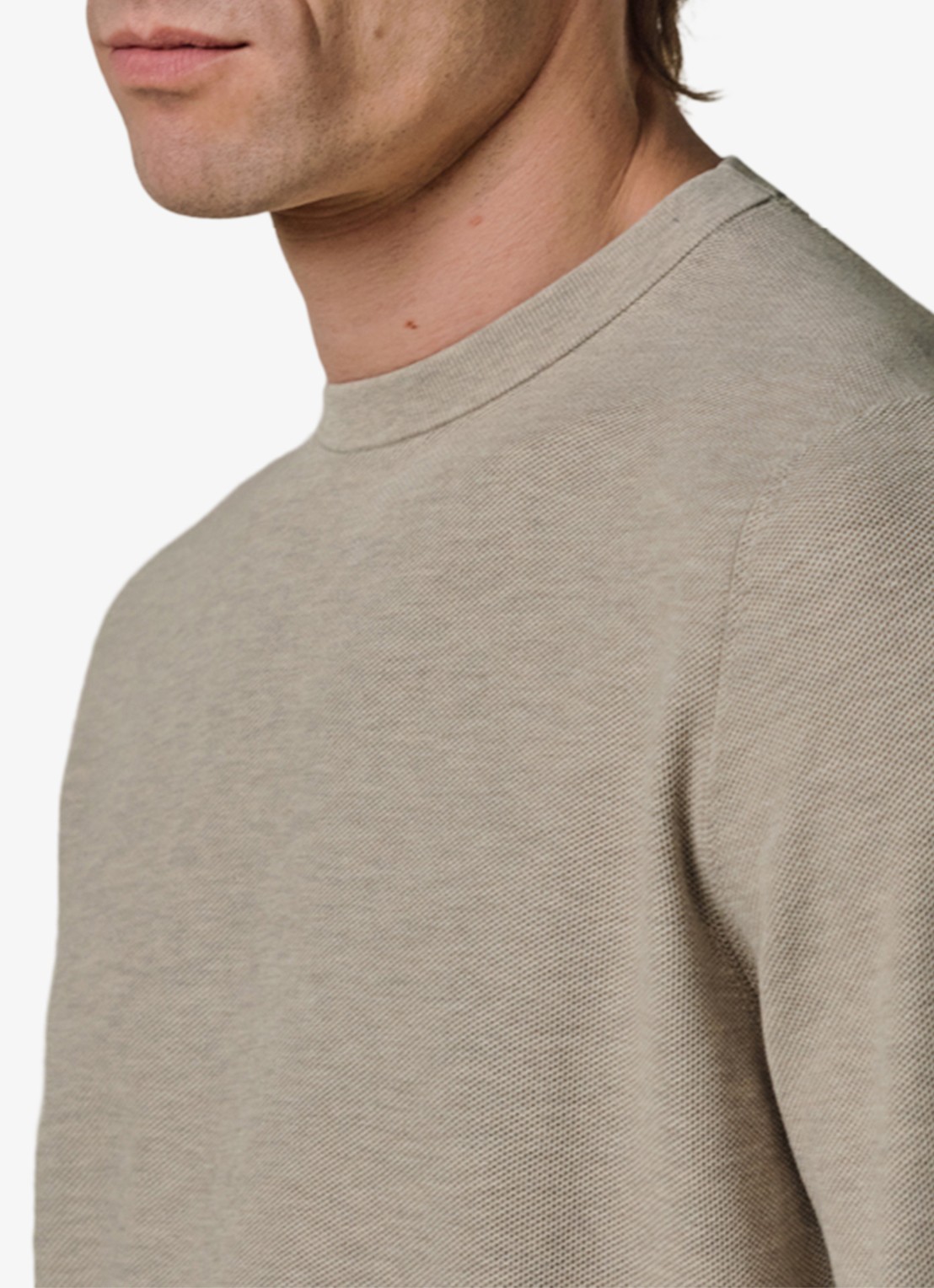 Profuomo Fijngebreide trui met ronde hals - detail 3 beige