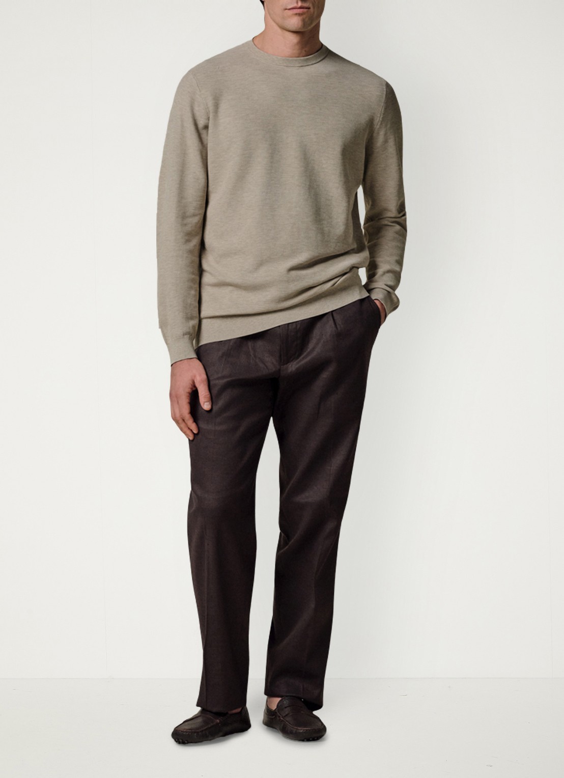 Profuomo Fijngebreide trui met ronde hals - voorkant 6 beige