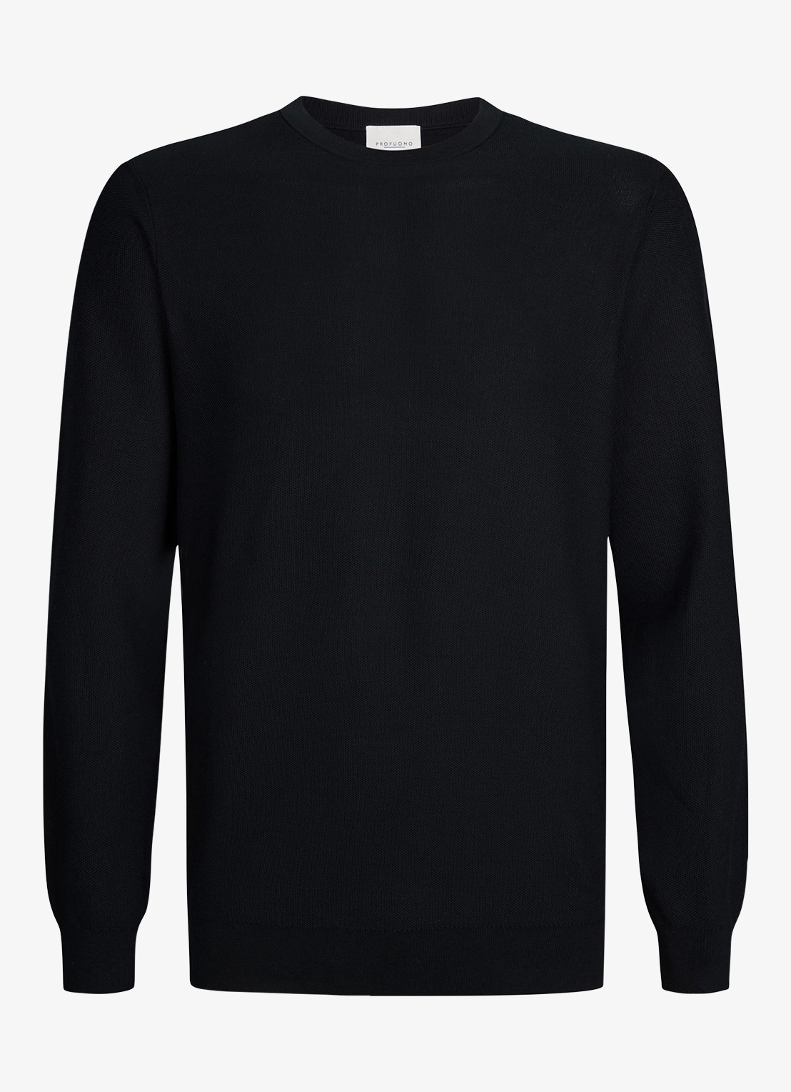 Profuomo Fijngebreide trui met ronde hals - voorkant blauw