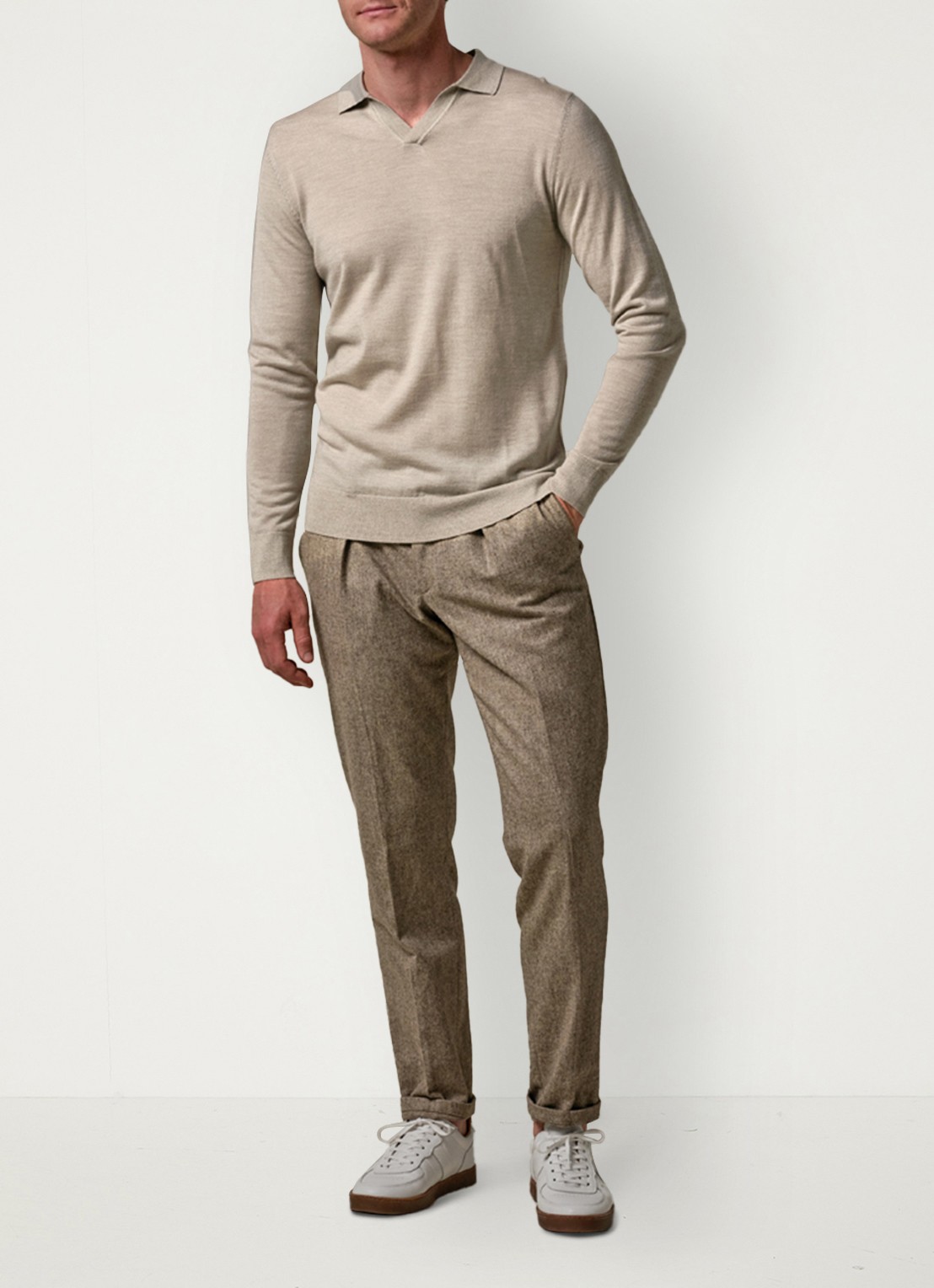 Profuomo Fijngebreide trui van merino wol - voorkant 2 beige