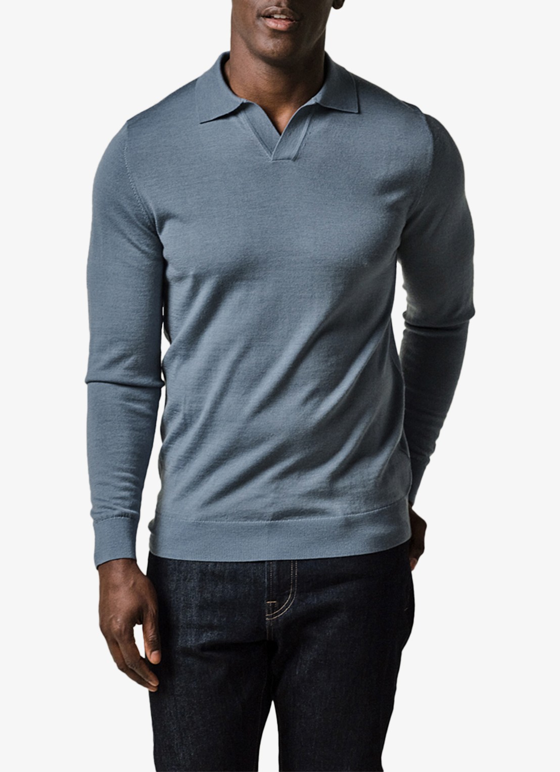 Profuomo Fijngebreide trui van merino wol - detail 2 blauw