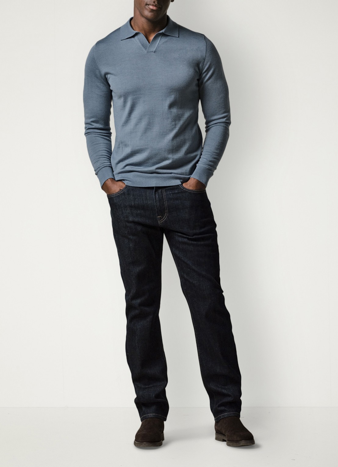 Profuomo Fijngebreide trui van merino wol - voorkant 6 blauw