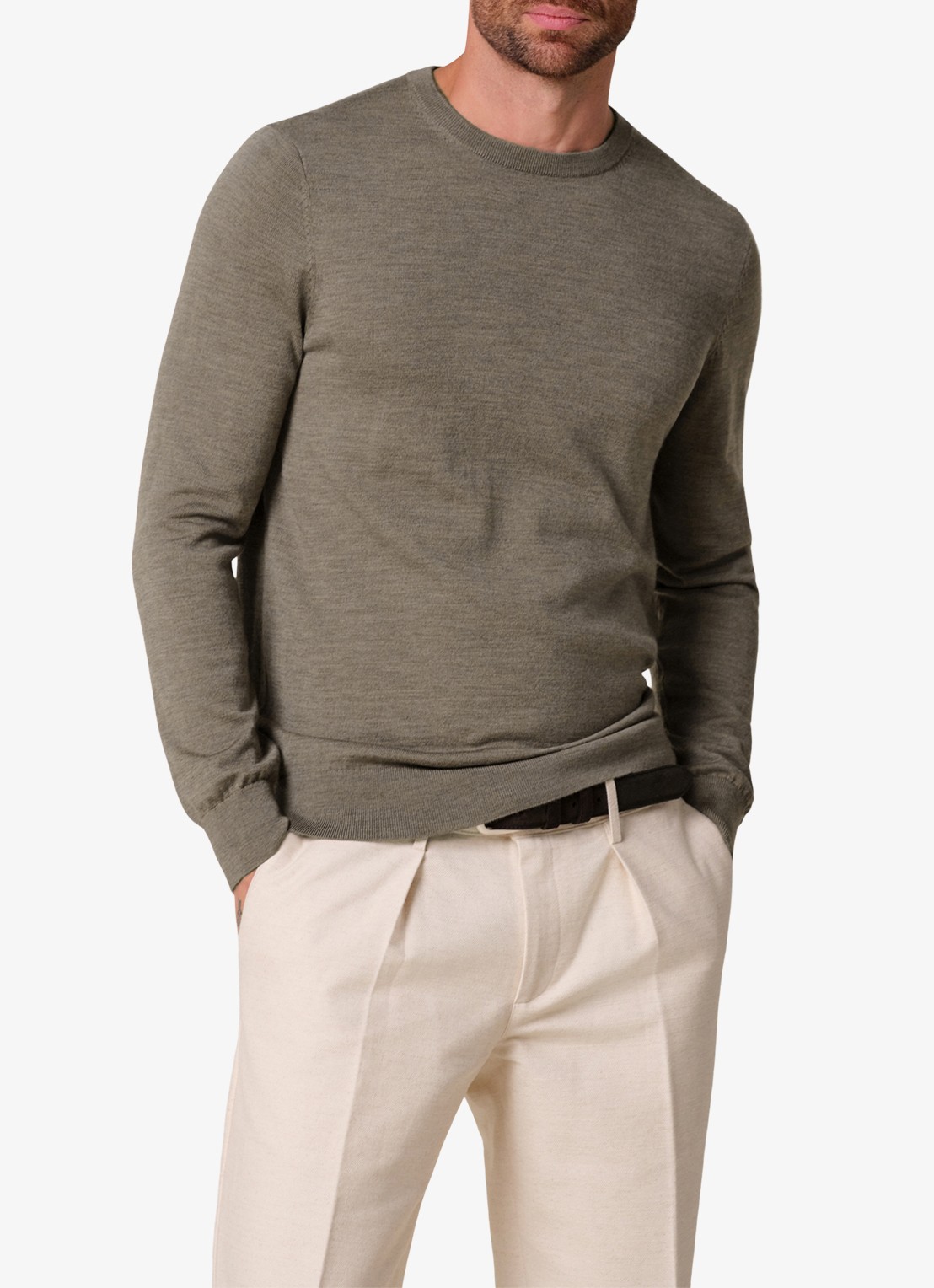 Profuomo Fijngebreide trui van merino wol - detail taupe