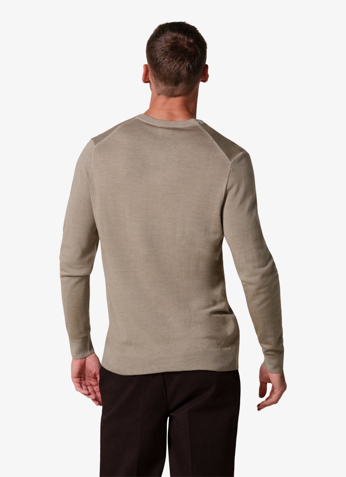 Profuomo Fijngebreide trui van merinowol met V-hals - achterkant 3 beige