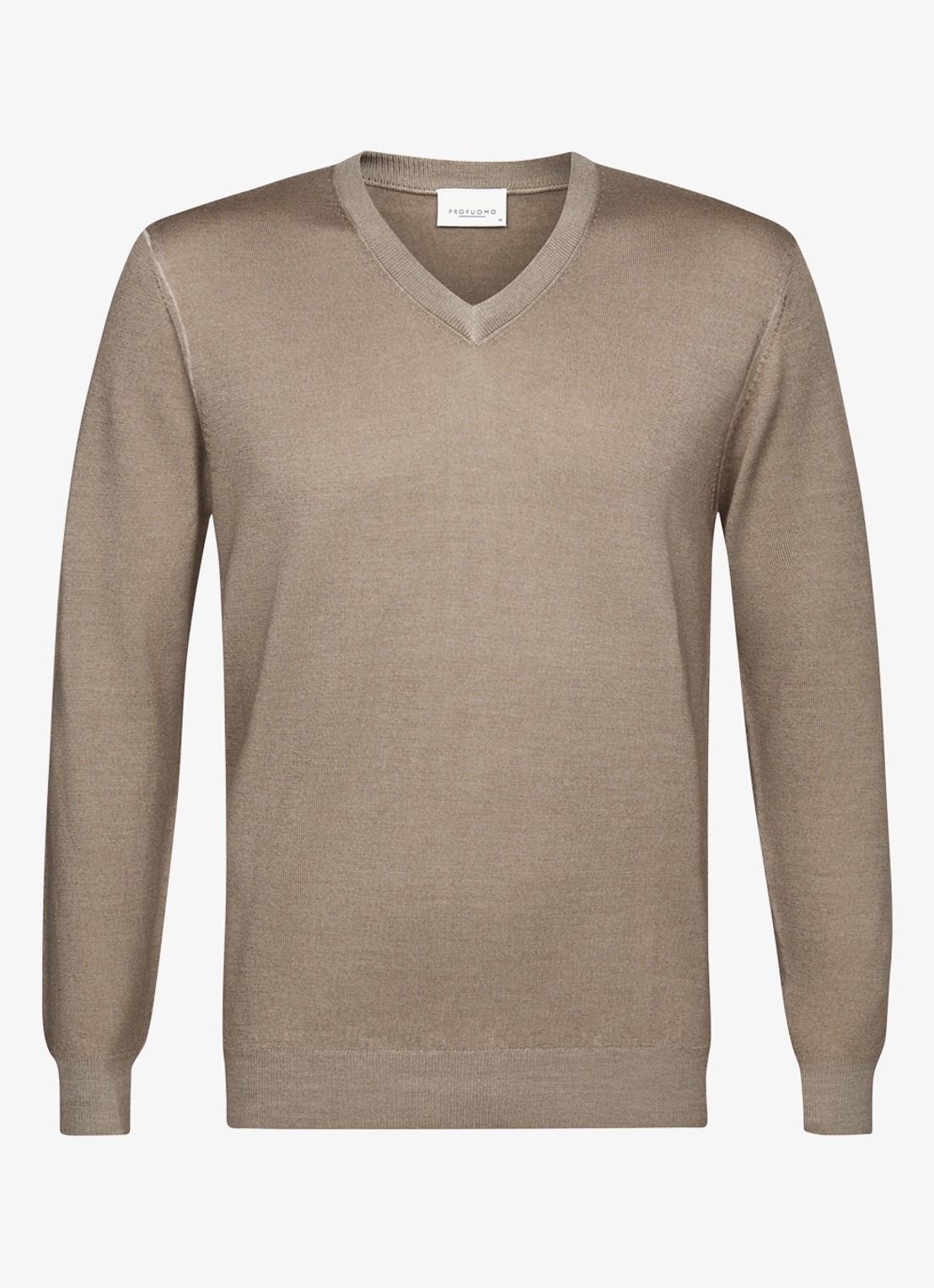 Profuomo Fijngebreide trui van merinowol met V-hals - voorkant beige