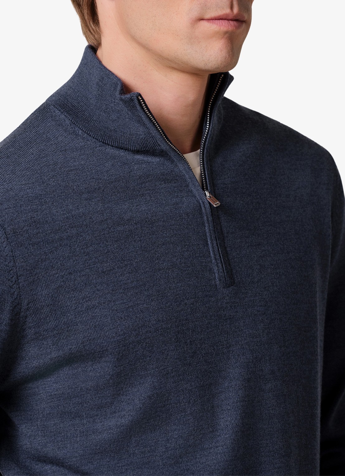 Profuomo Fijngebreide trui van wol met halve rits - detail 5 beige