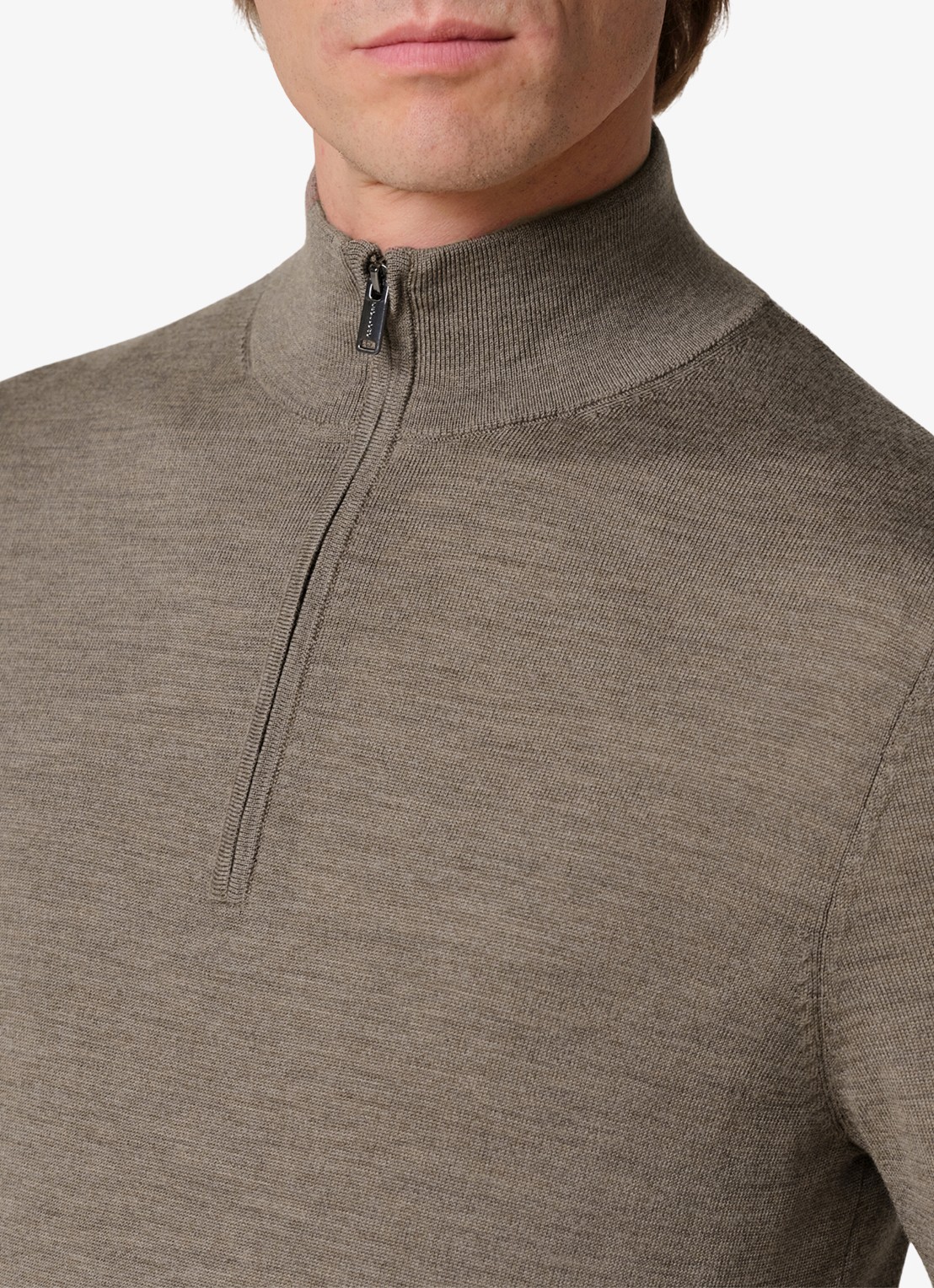 Profuomo Fijngebreide trui van wol met have rits - detail 2 bruin