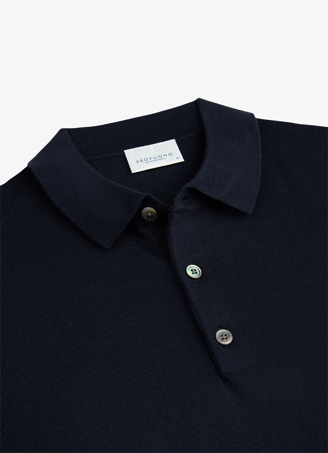 Profuomo Fijngebreide trui van wol met polokraag - detail 2 donkerblauw