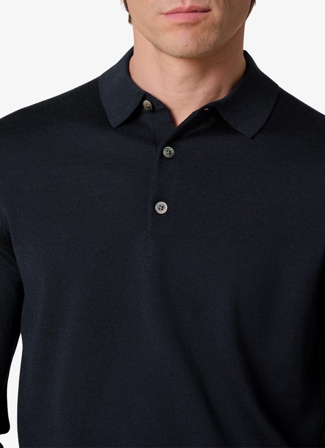 Profuomo Fijngebreide trui van wol met polokraag - detail 3 donkerblauw