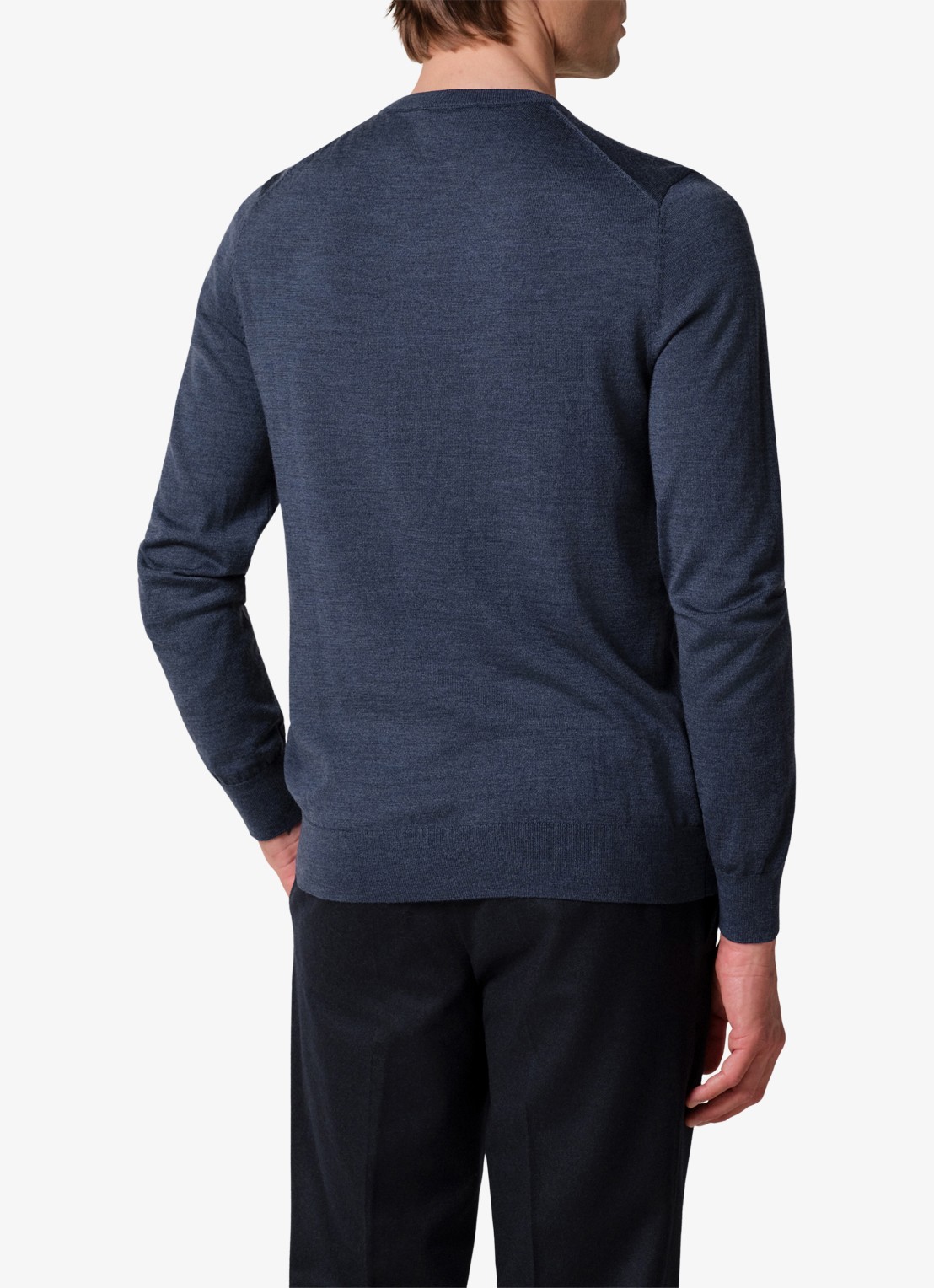 Profuomo Fijngebreide trui van wol met ronde hals - achterkant 6 donkerblauw