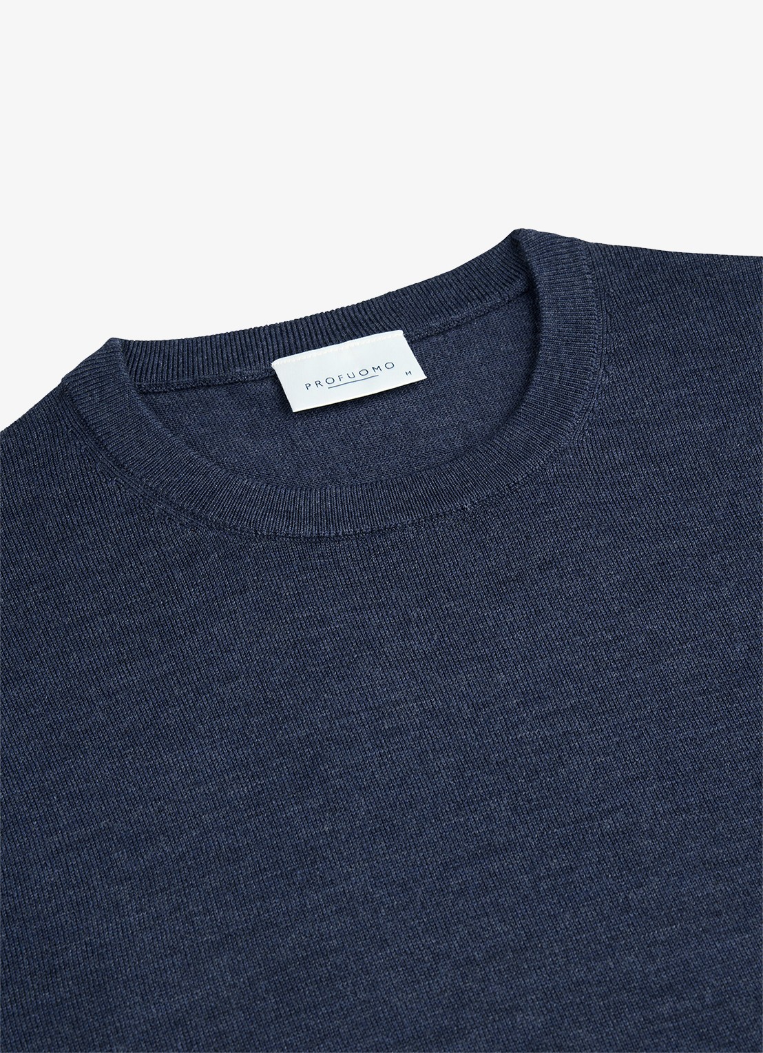 Profuomo Fijngebreide trui van wol met ronde hals - detail 4 donkerblauw