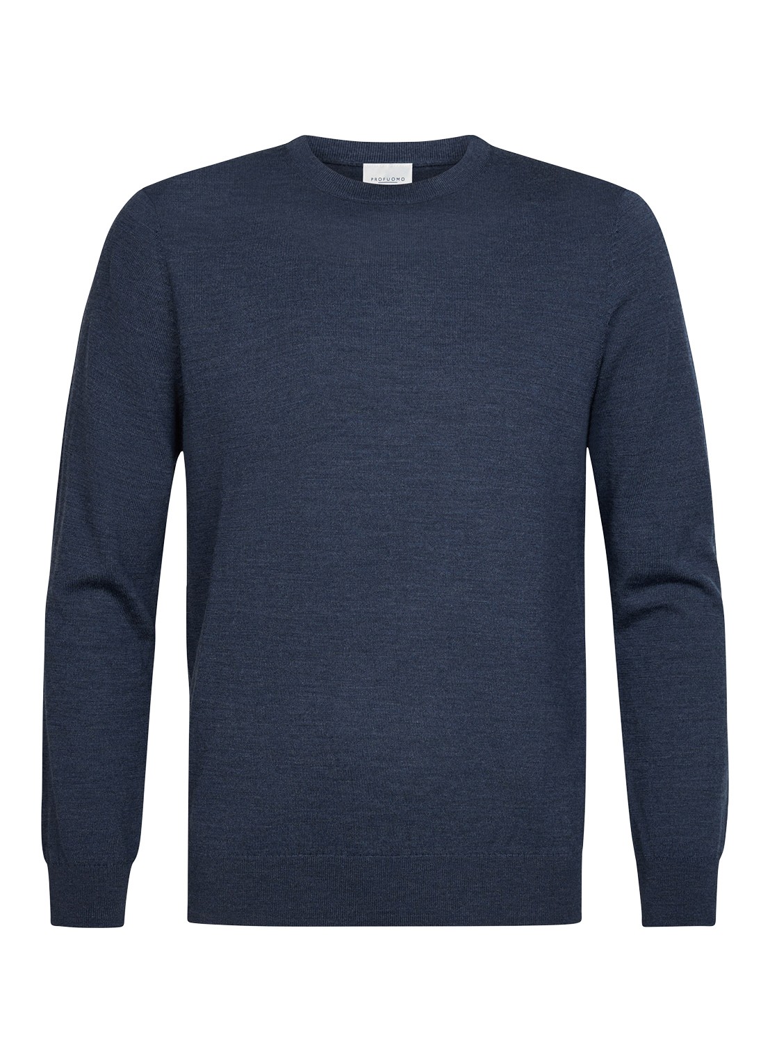 Profuomo Fijngebreide trui van wol met ronde hals - voorkant donkerblauw