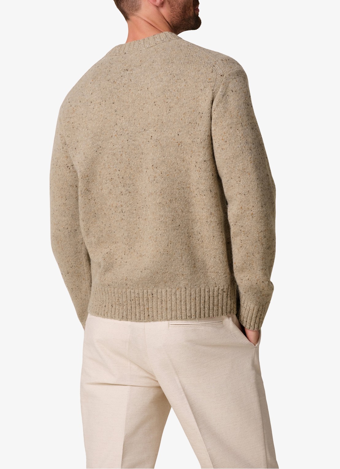 Profuomo Fijngebreide trui van wol met ronde hals - achterkant 6 beige