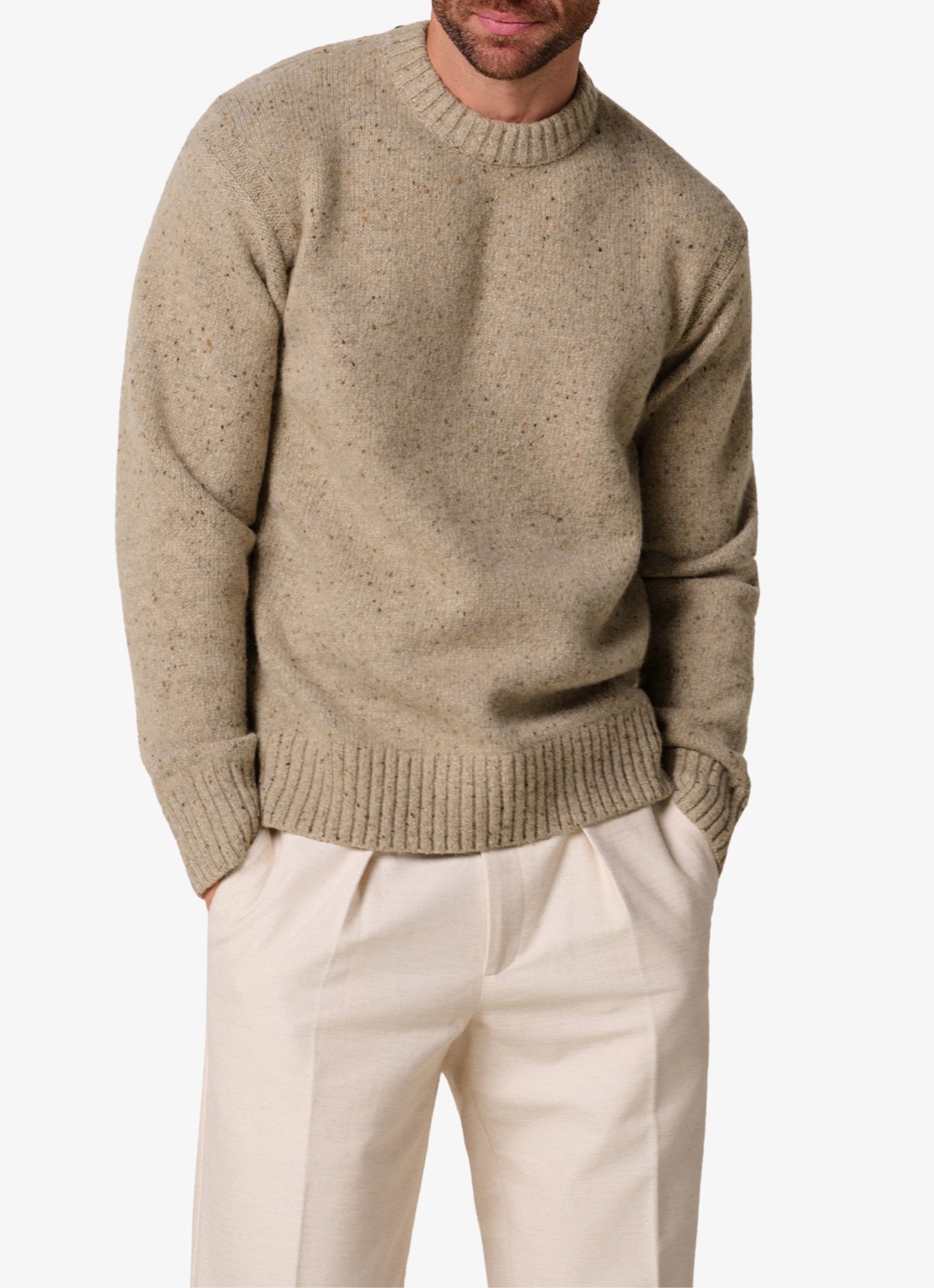 Profuomo Fijngebreide trui van wol met ronde hals - detail 3 beige
