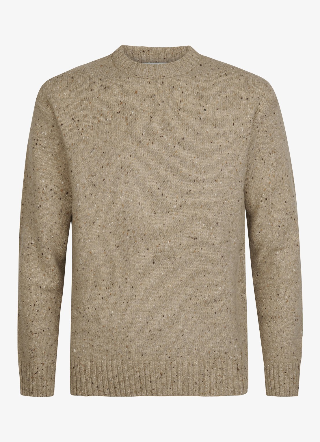 Profuomo Fijngebreide trui van wol met ronde hals - voorkant beige