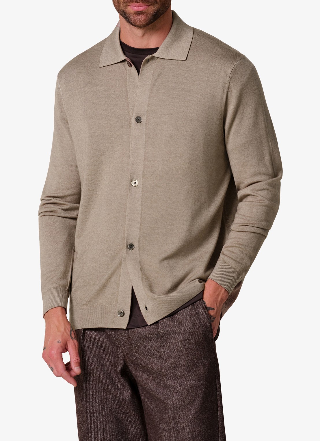 Profuomo Fijngebreide trui van wol - detail beige