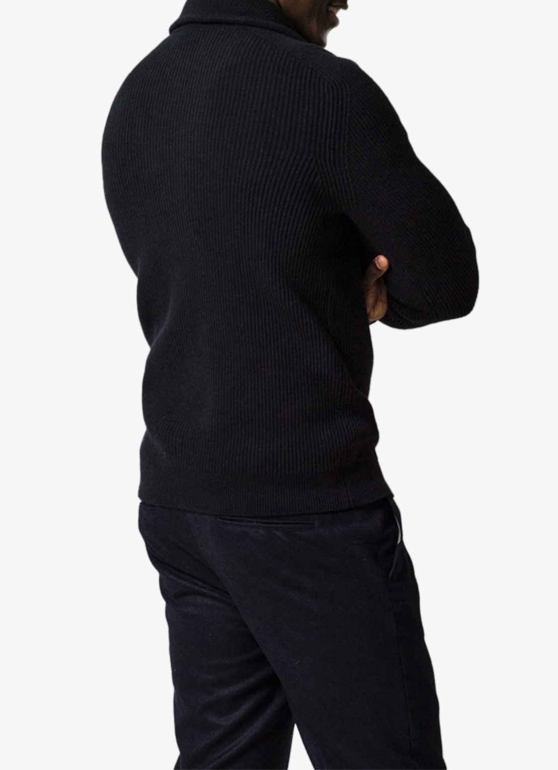 Profuomo Grofgebreide schippertrui van wol - achterkant 6 donkerblauw