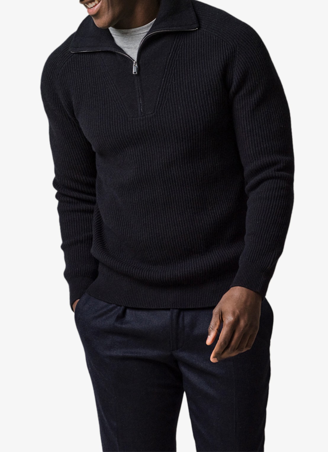 Profuomo Grofgebreide schippertrui van wol - detail donkerblauw