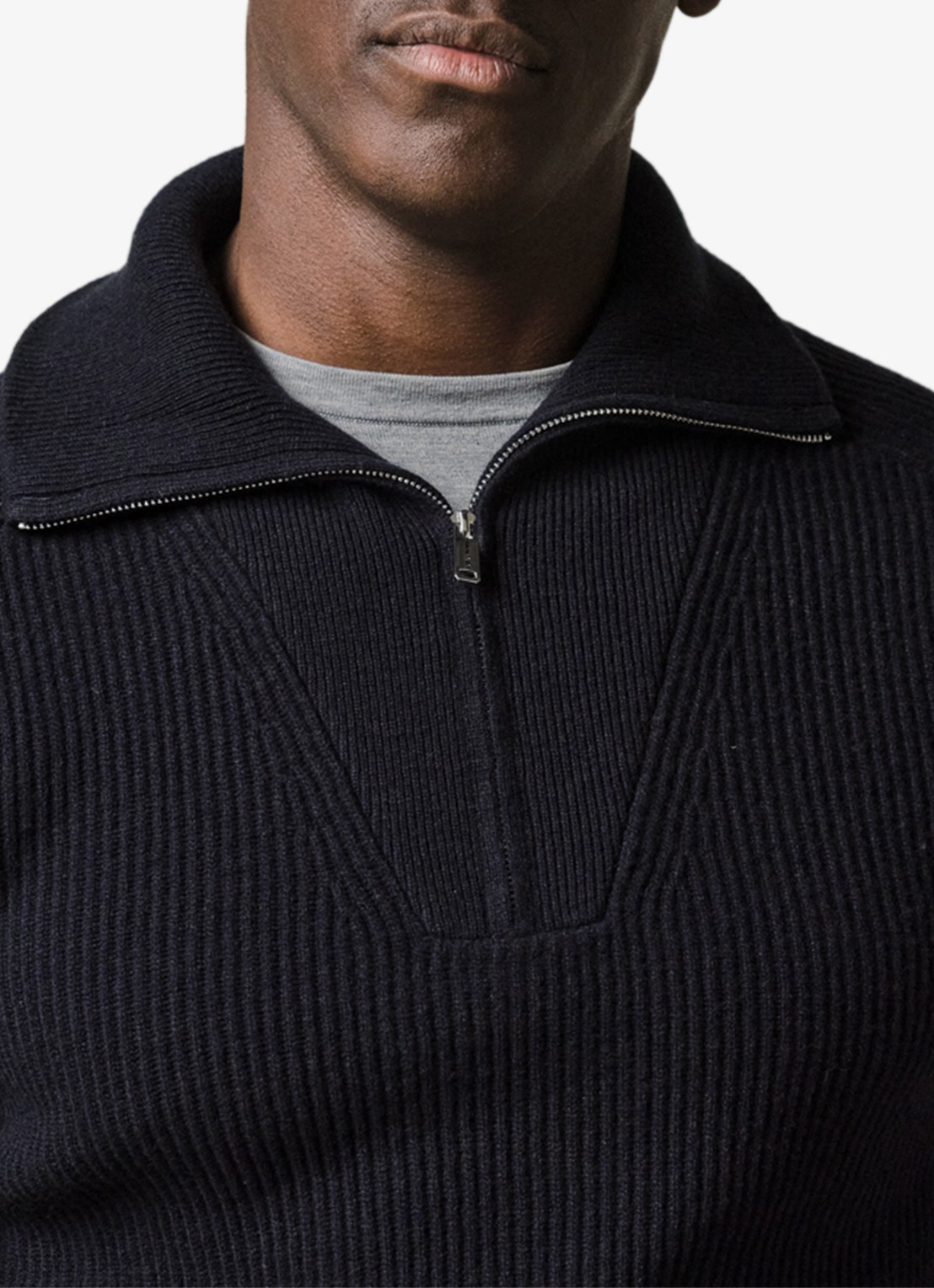 Profuomo Grofgebreide schippertrui van wol - detail 3 donkerblauw