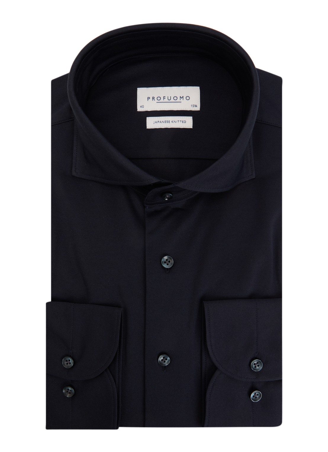 Profuomo Japanese knitted regular fit overhemd met cut away kraag - voorkant 2 donkerblauw