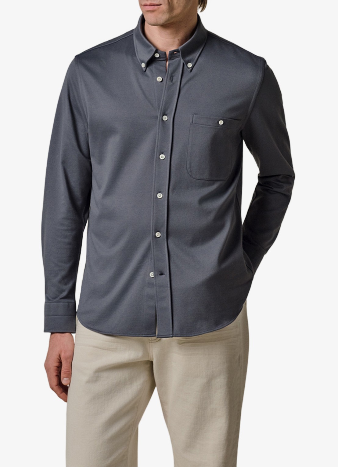 Profuomo Japanese knitted slim fit overhemd - detail 3 middenblauw
