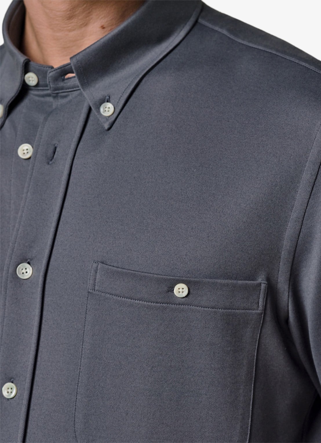 Profuomo Japanese knitted slim fit overhemd - detail 4 middenblauw