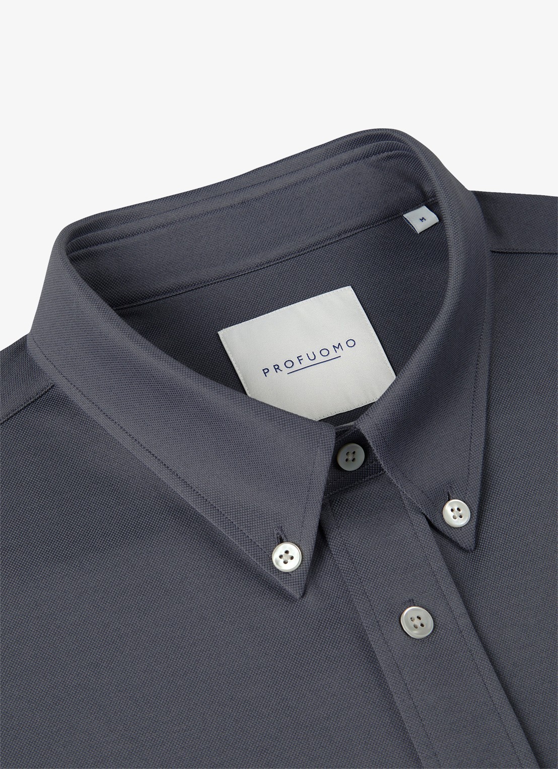 Profuomo Japanese knitted slim fit overhemd - detail 5 middenblauw