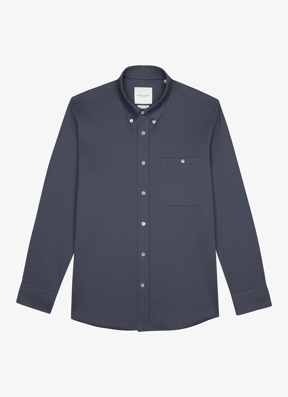 Profuomo Japanese knitted slim fit overhemd - voorkant middenblauw