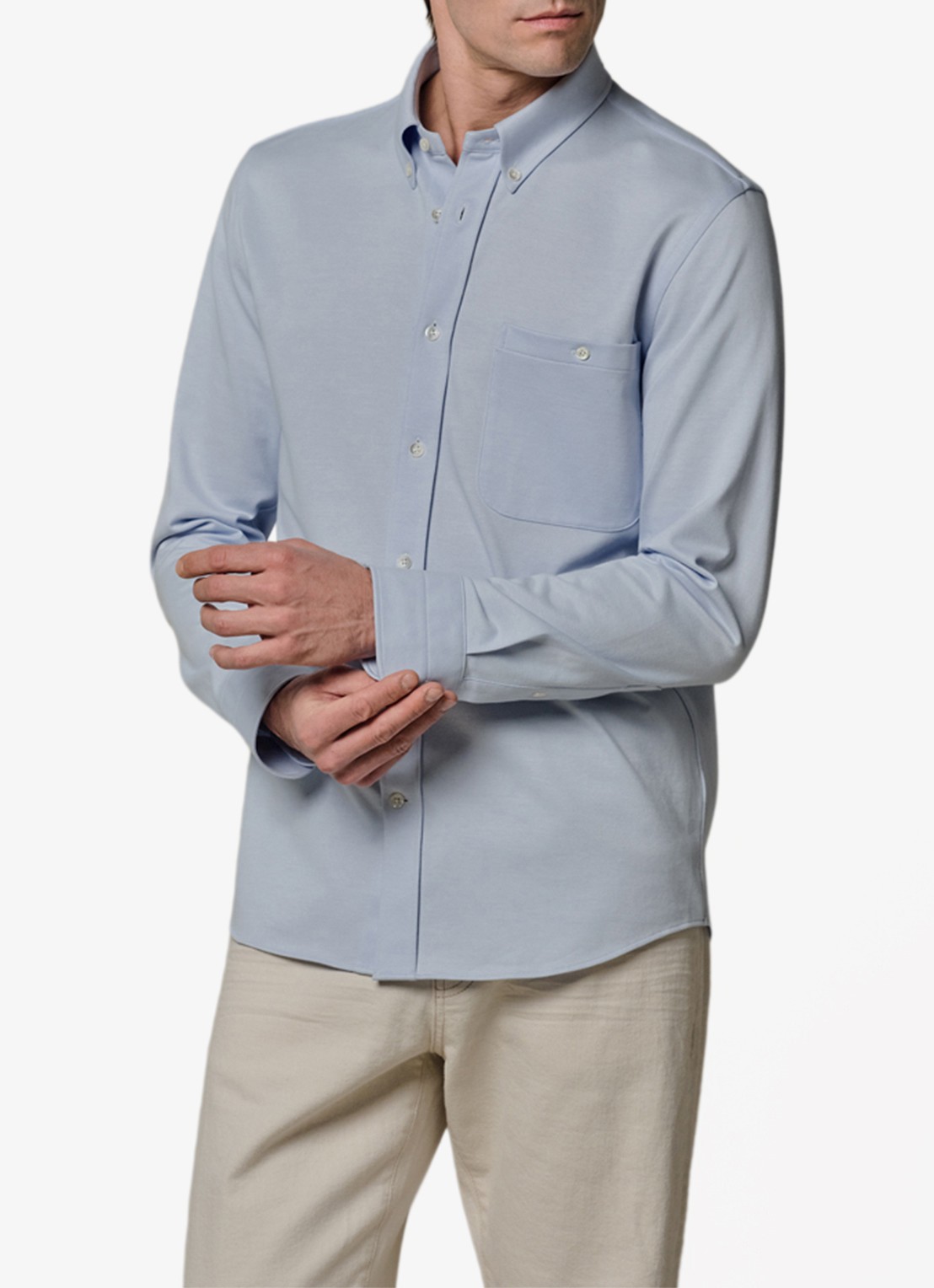 Profuomo Japanese knitted slim fit overhemd - detail 4 lichtblauw