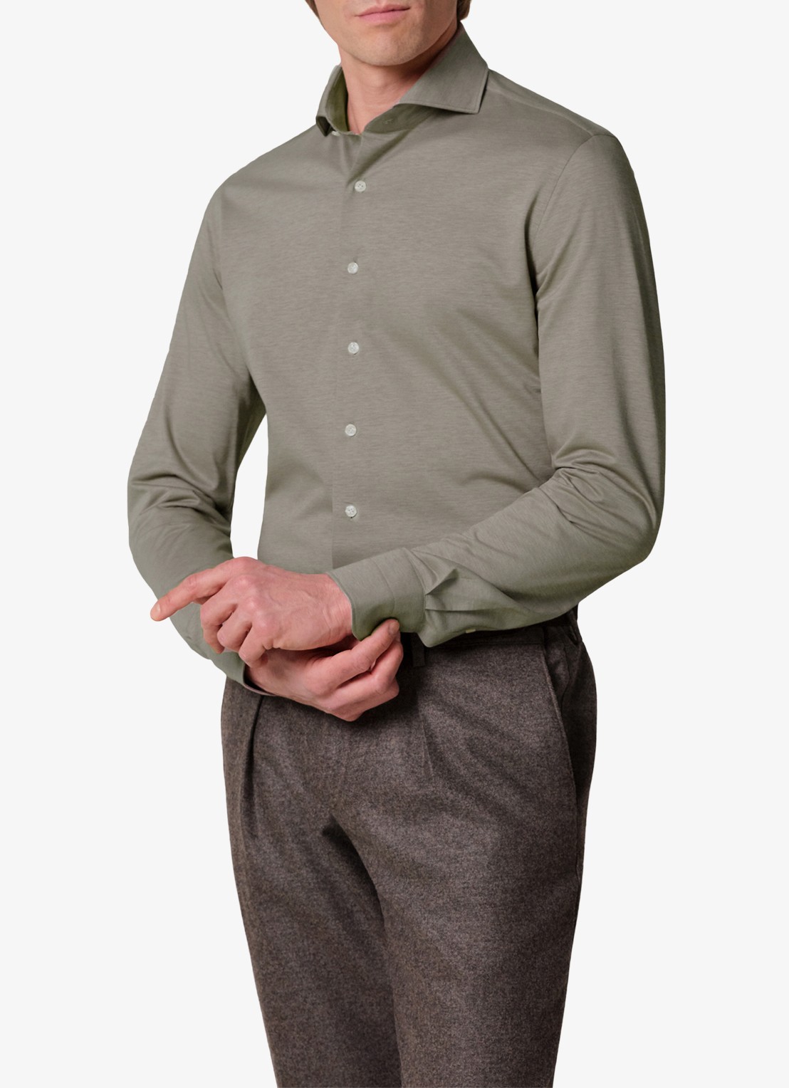 Profuomo Japanese knitted slim fit overhemd - detail 2 bruin