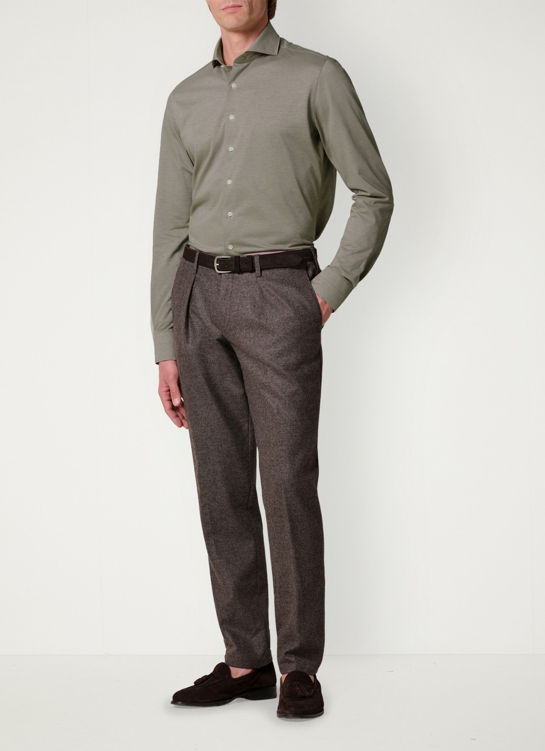Profuomo Japanese knitted slim fit overhemd - voorkant 6 bruin