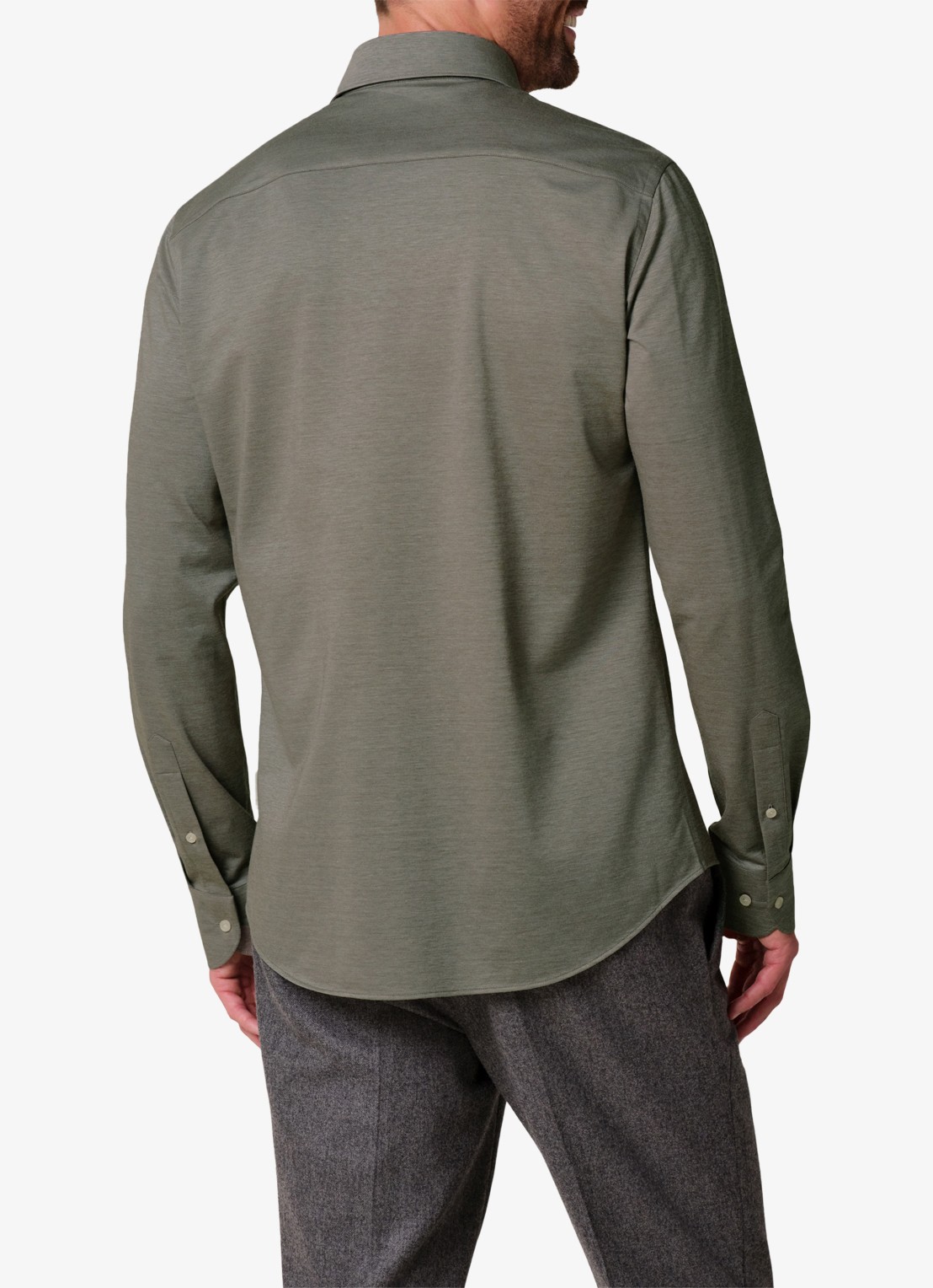 Profuomo Japanese knitted slim fit overhemd - achterkant donkergroen