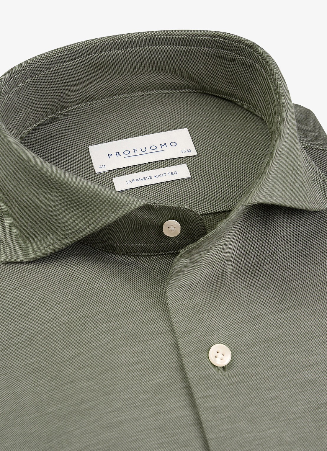 Profuomo Japanese knitted slim fit overhemd - detail 3 donkergroen