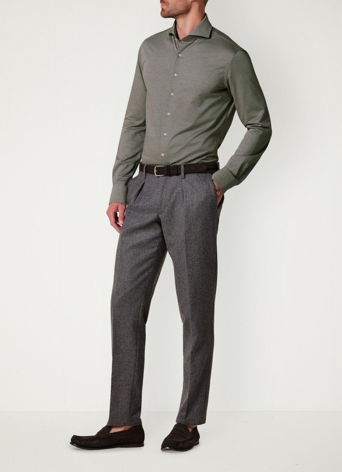 Profuomo Japanese knitted slim fit overhemd - voorkant 6 donkergroen