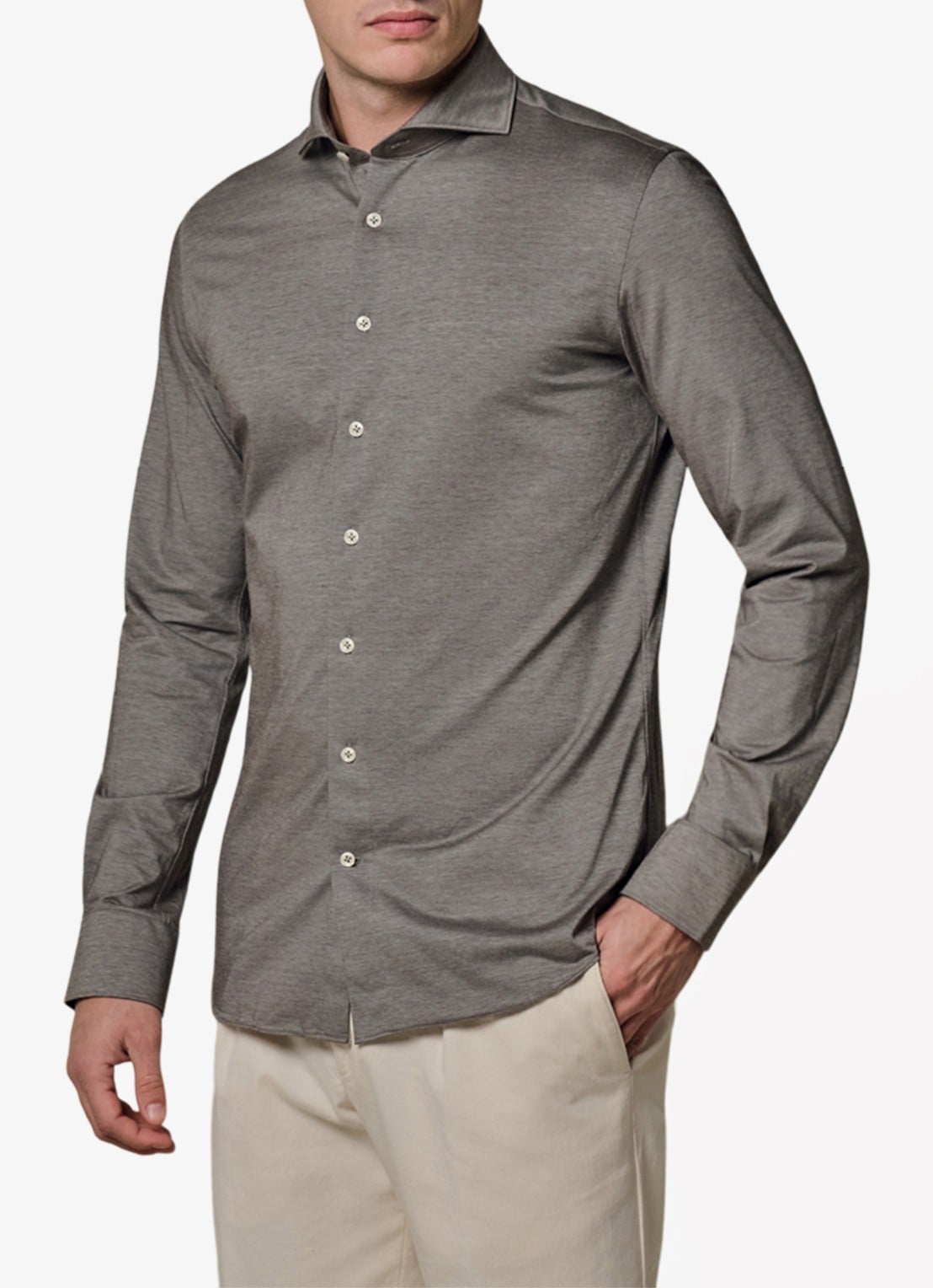 Profuomo Japanese knitted slim fit shirt - detail 2 middenbruin