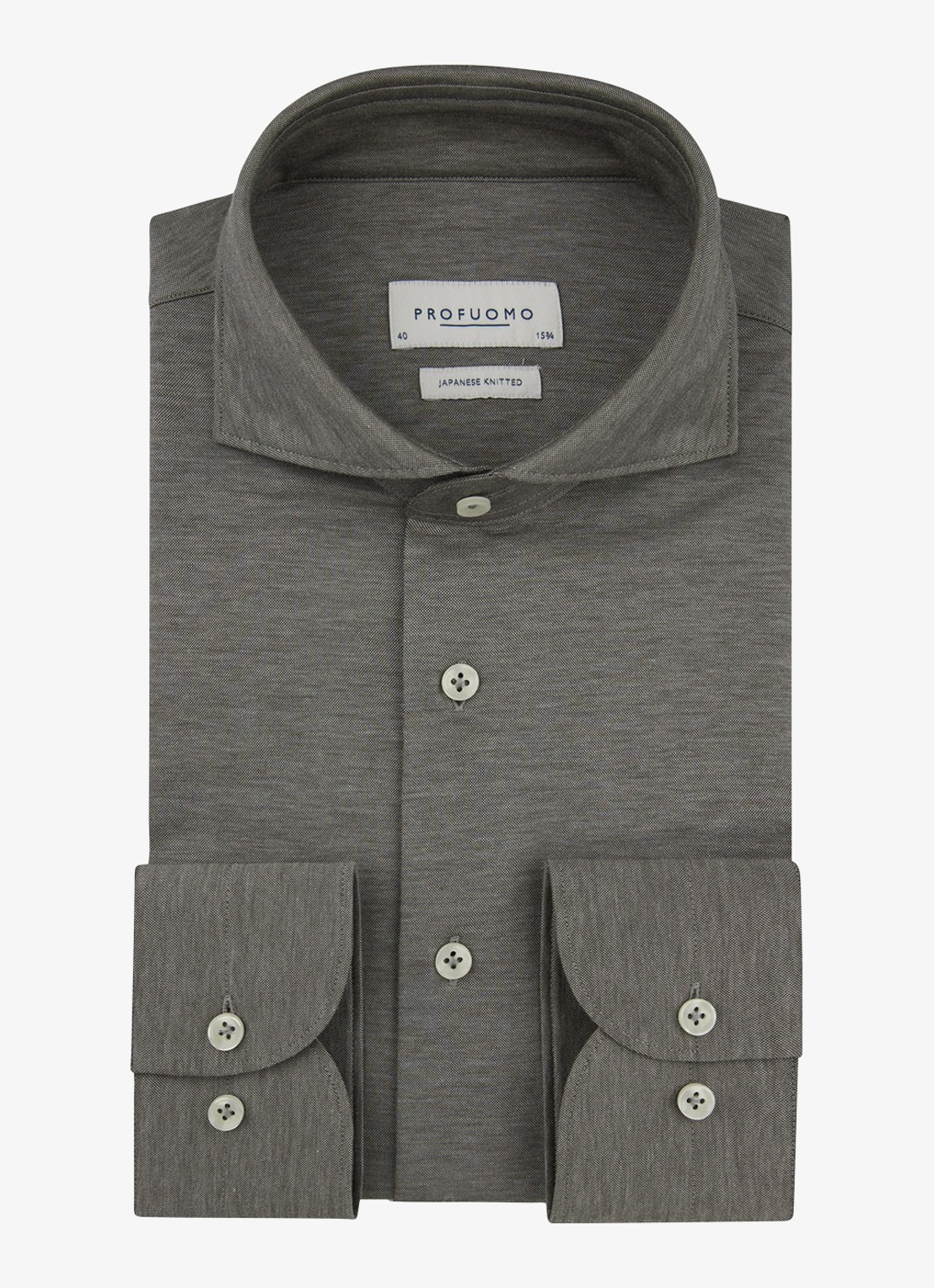 Profuomo Japanese knitted slim fit shirt - voorkant 3 middenbruin