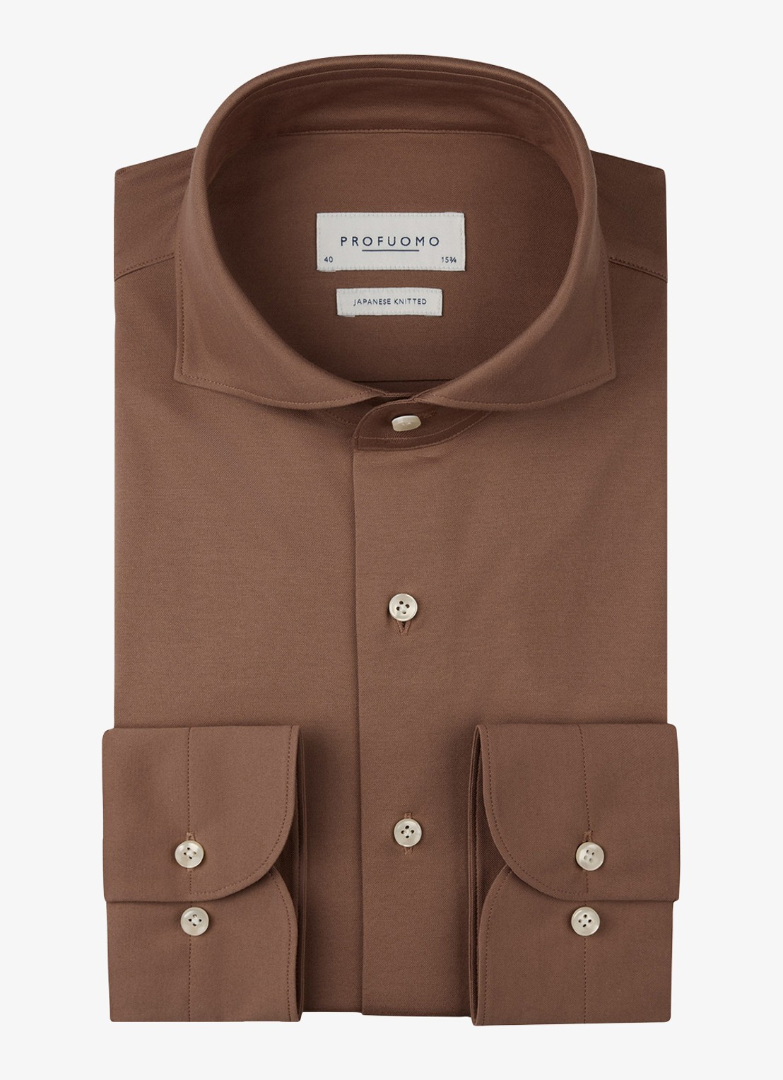 Profuomo Japanese knitted slim fit shirt - voorkant clay
