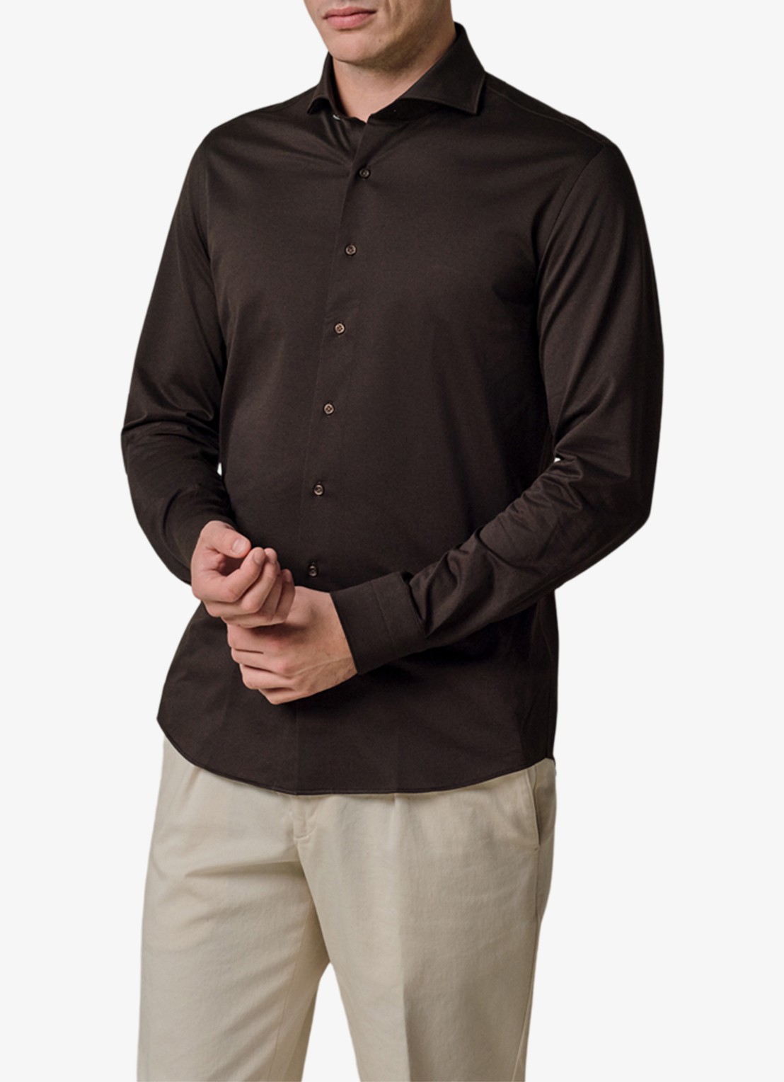 Profuomo Japanese knitted slim fit shirt - detail 3 bruin