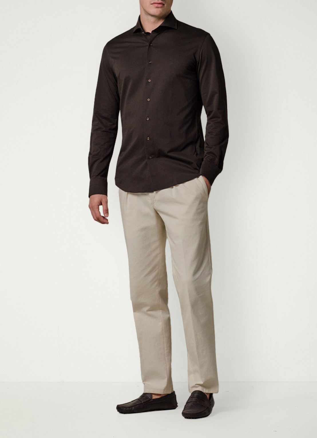 Profuomo Japanese knitted slim fit shirt - voorkant 2 bruin