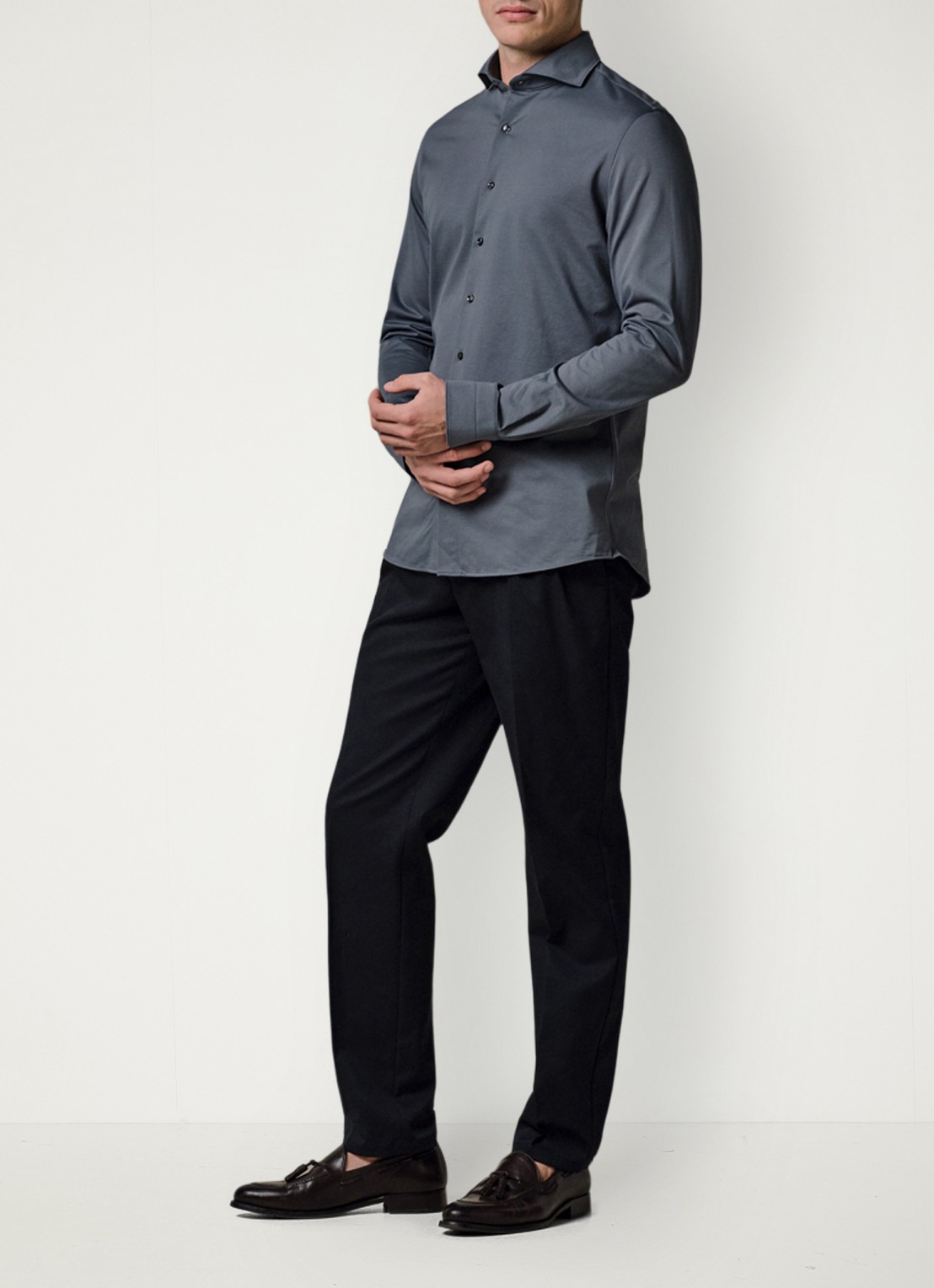 Profuomo Japanese knitted slim fit shirt - voorkant 2 denim