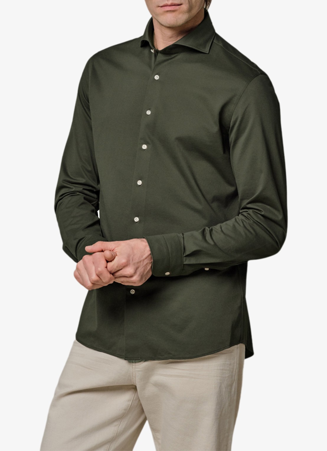 Profuomo Japanese knitted slim fit shirt - detail 4 donkergroen