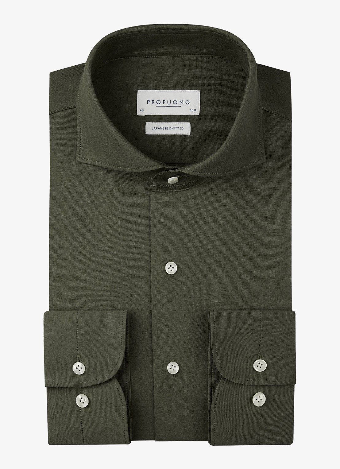 Profuomo Japanese knitted slim fit shirt - voorkant donkergroen