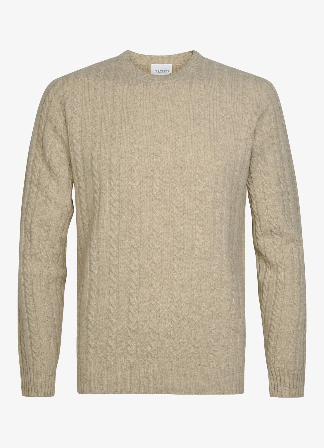 Profuomo Kabelgebreide trui in kasjmieblend - voorkant beige