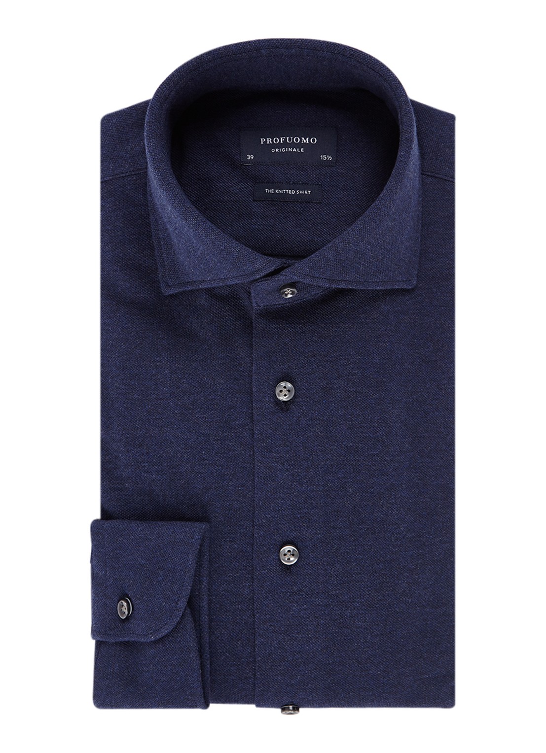 Profuomo Knitted Shirt slim fit overhemd van piqué katoen - voorkant 3 blauw